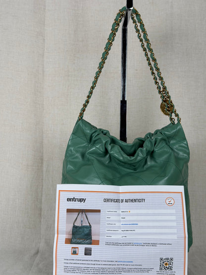 Chanel 22 Medium Lambskin- Green w Gold Hardware