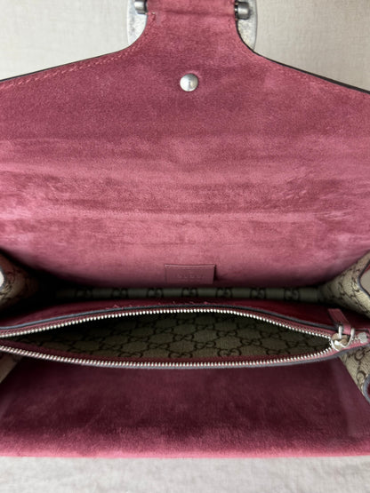 Gucci GG Supreme Blooms Medium Bag- Tan Coated Canvas/ Burgundy Leather