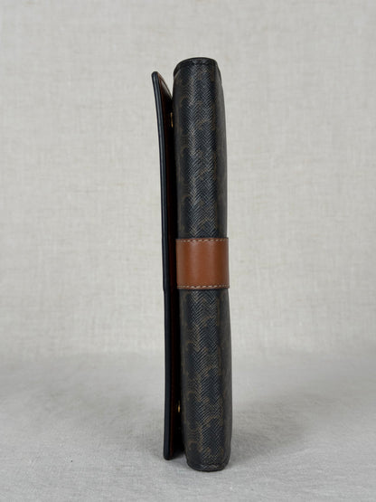 Celine Triomphe Coated Canvas Flap Wallet- Brown
