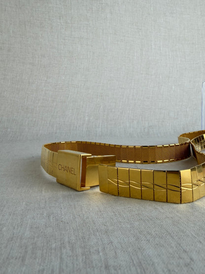 Vintage Chanel Gold Toned Logo Buckle Adjustable Belt