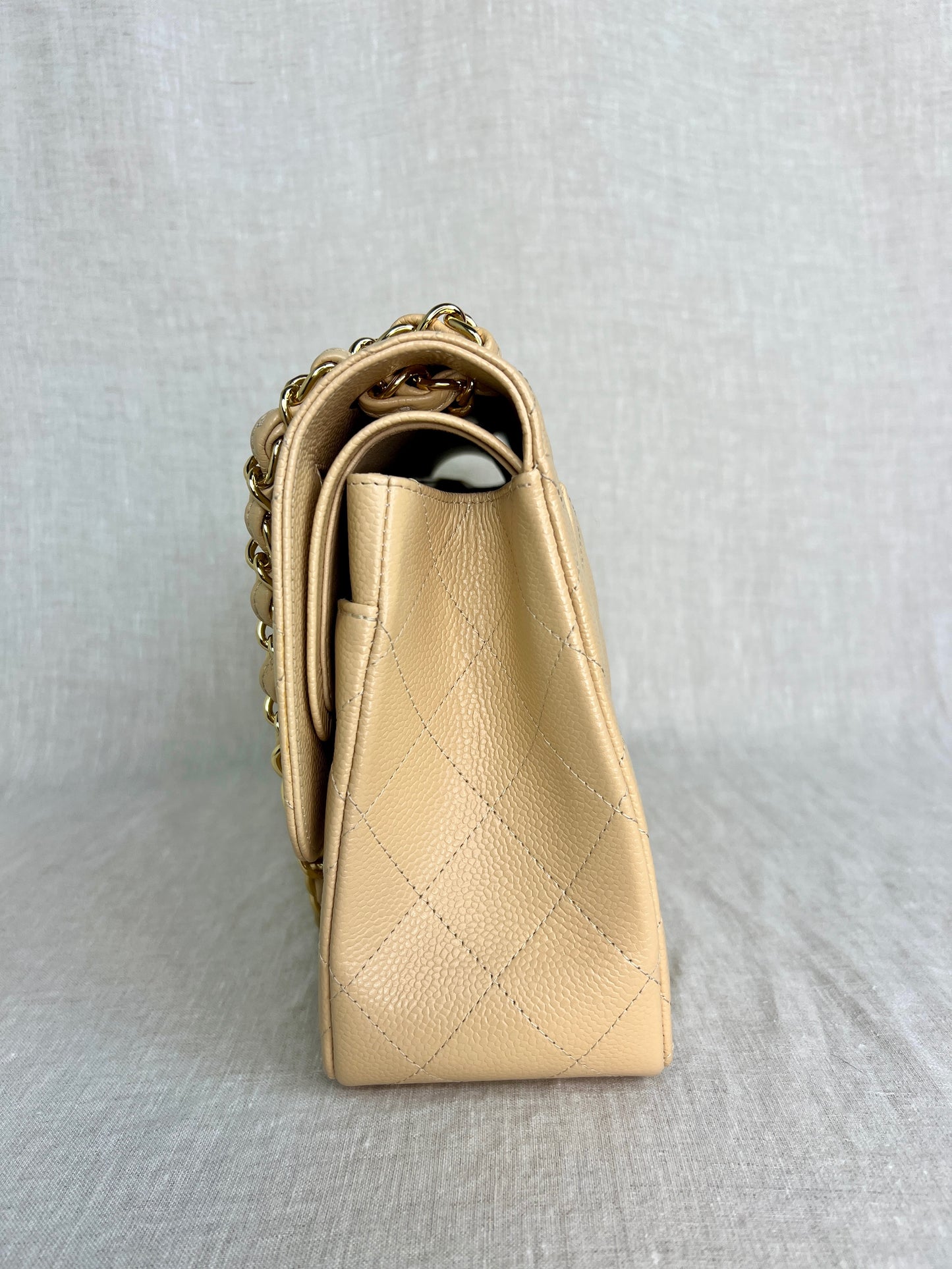 Chanel Classic Beige Jumbo in Caviar Leather with Gold Hardware