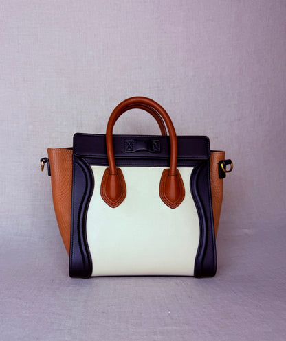 Celine Nano Tri-Color Luggage Tote- Cream/Navy/Tan