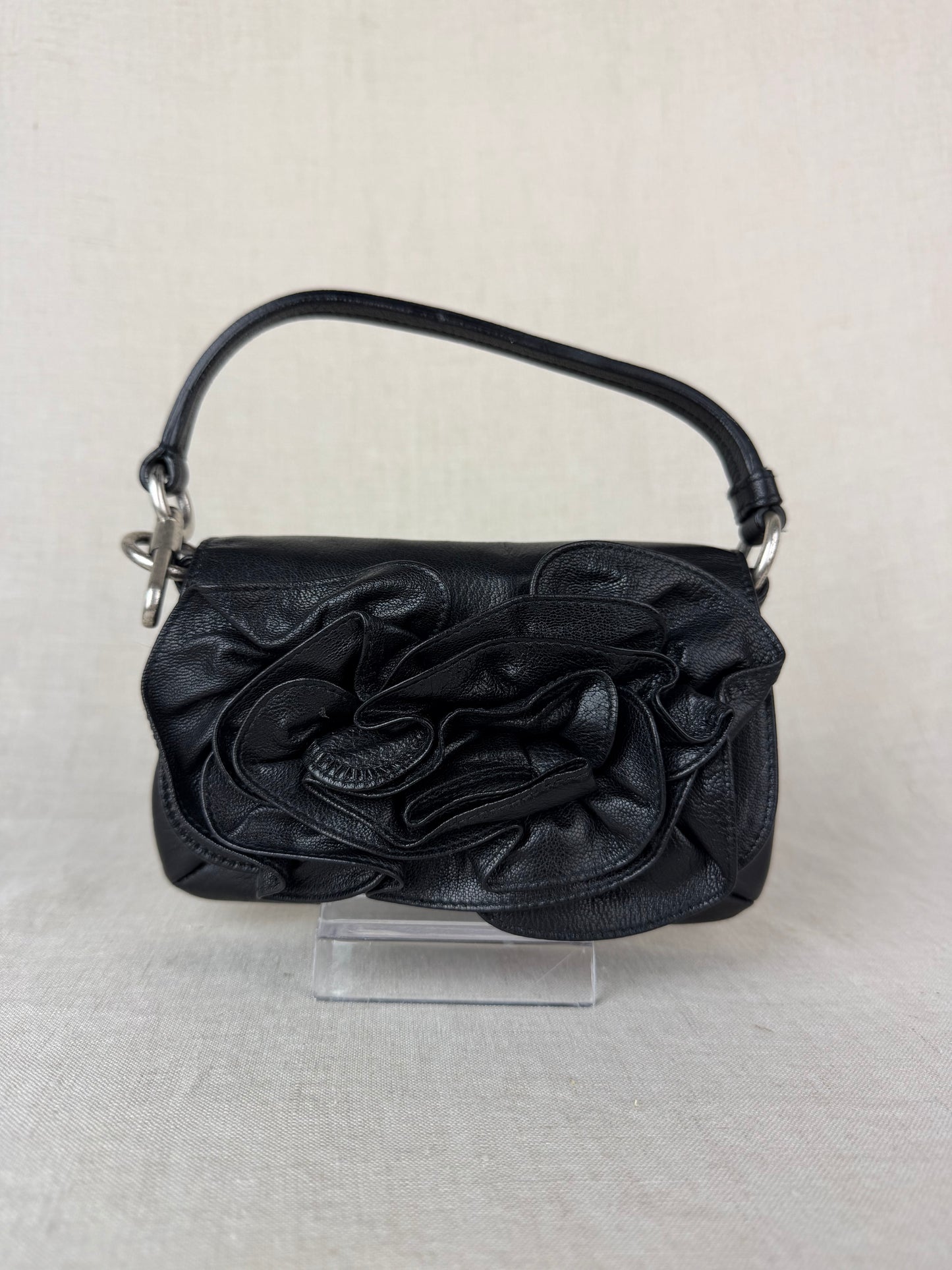 Saint Laurent Leather Rose Mini Top Handle-Black