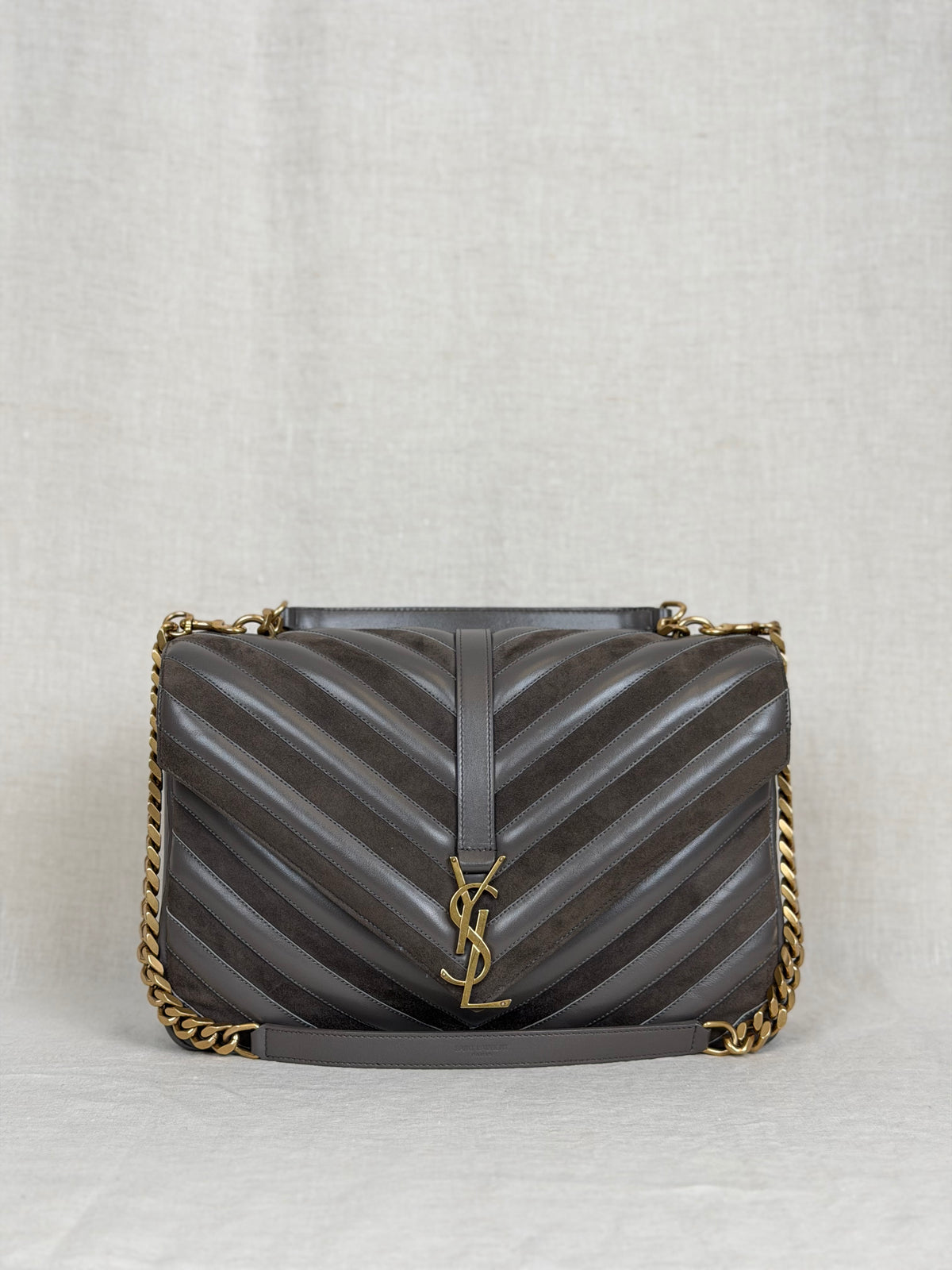 Saint Laurent College Bag Suede & Leather- Grey