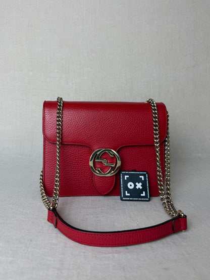 Gucci Dollar Calfskin Interlocking GG Bag- Red