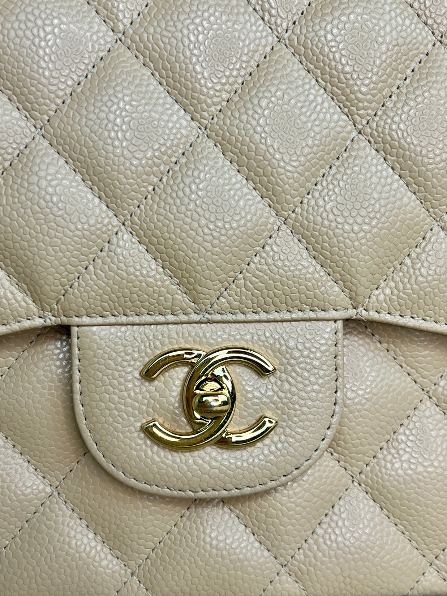 Chanel Classic Beige Jumbo in Caviar Leather with Gold Hardware