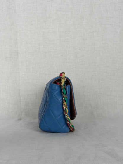 Quilted Lambskin Ribbon Chain Flap Bag Small