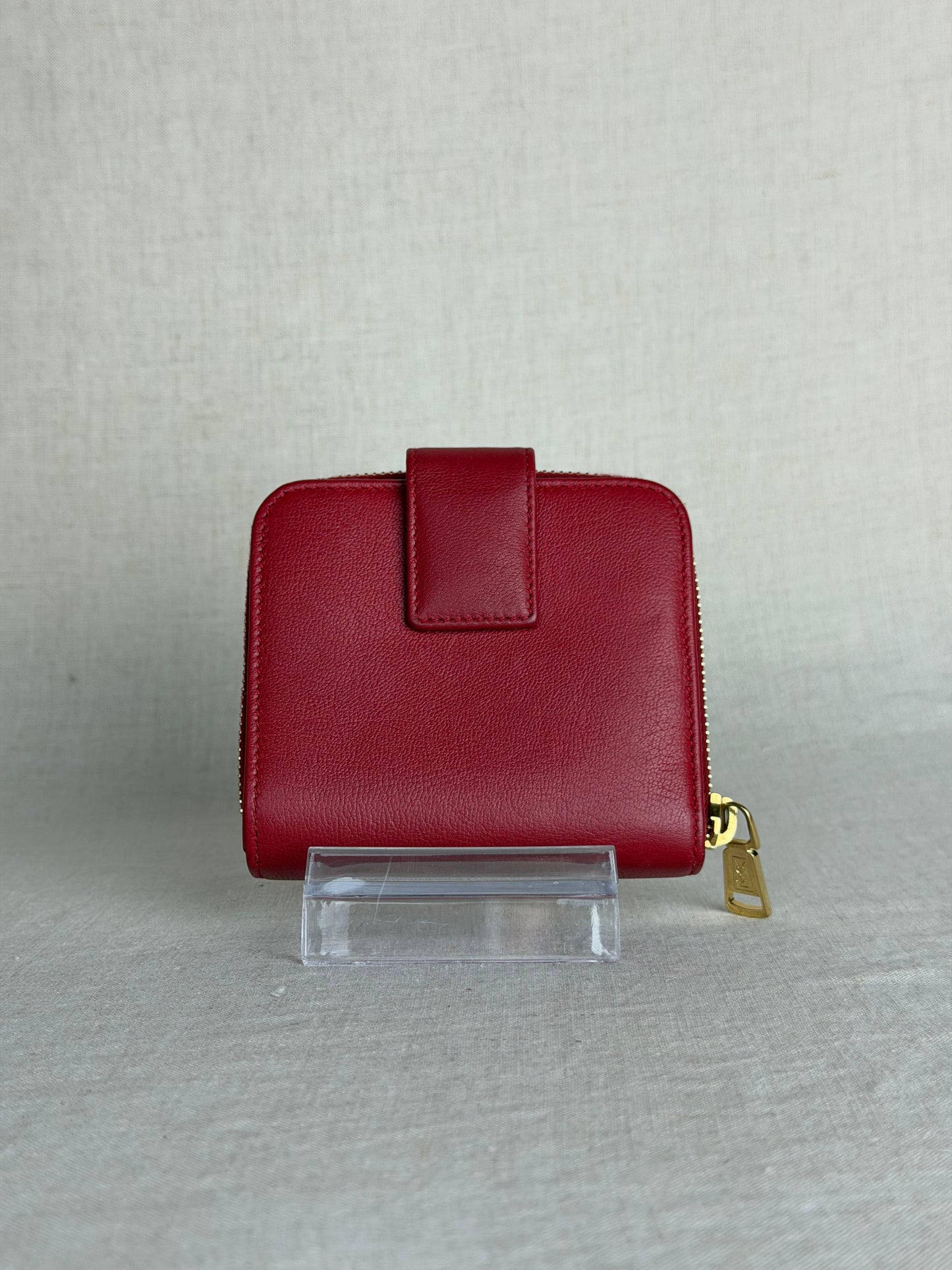 YSL Zip Wallet With Gold Hardware- Red