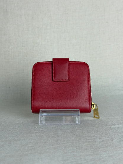 YSL Zip Wallet With Gold Hardware- Red