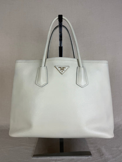 Prada Top Handle Leather Tote- Cream