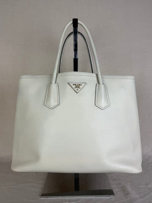 Prada Top Handle Leather Tote- Cream