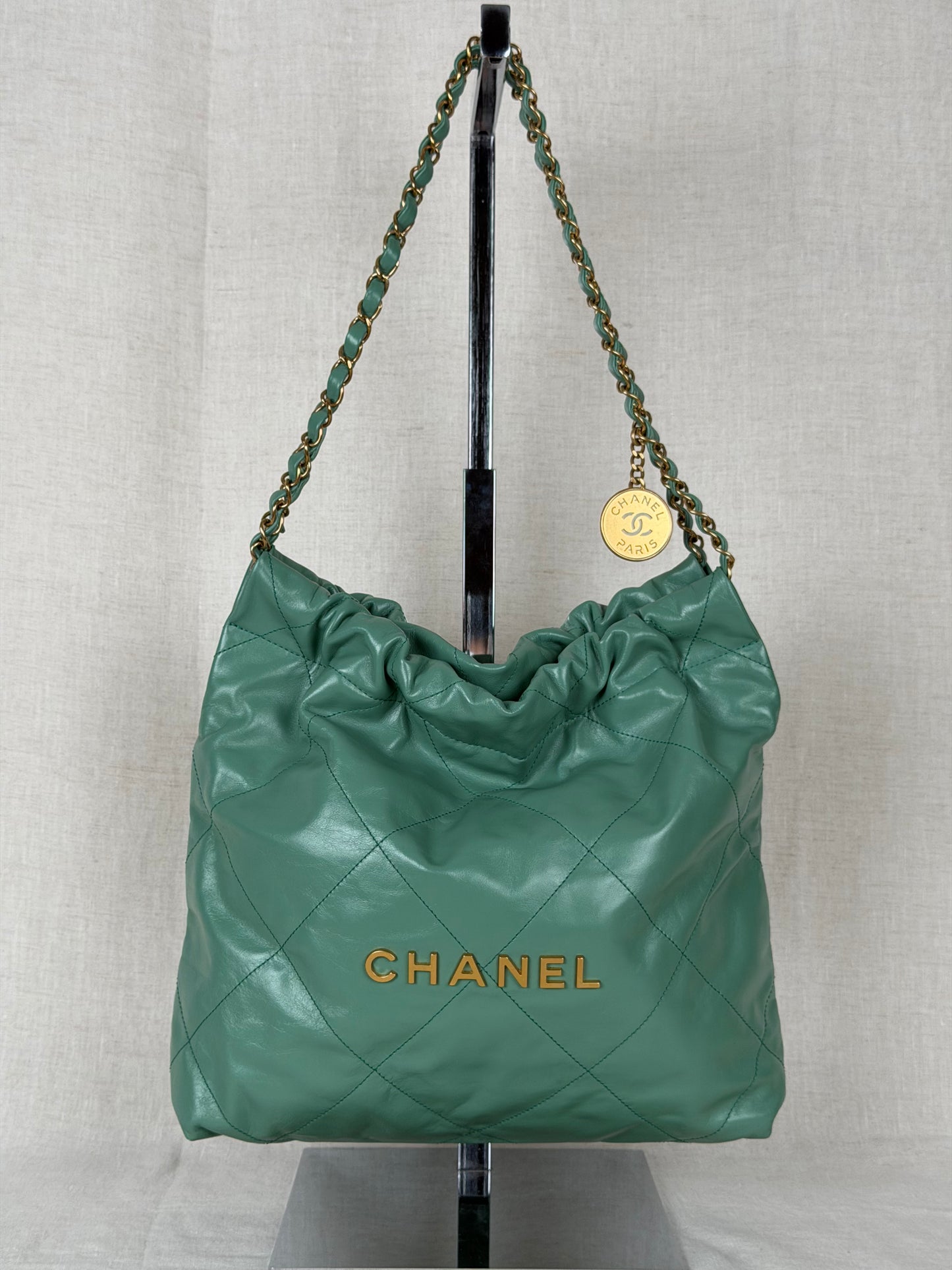 Chanel 22 Medium Lambskin- Green w Gold Hardware