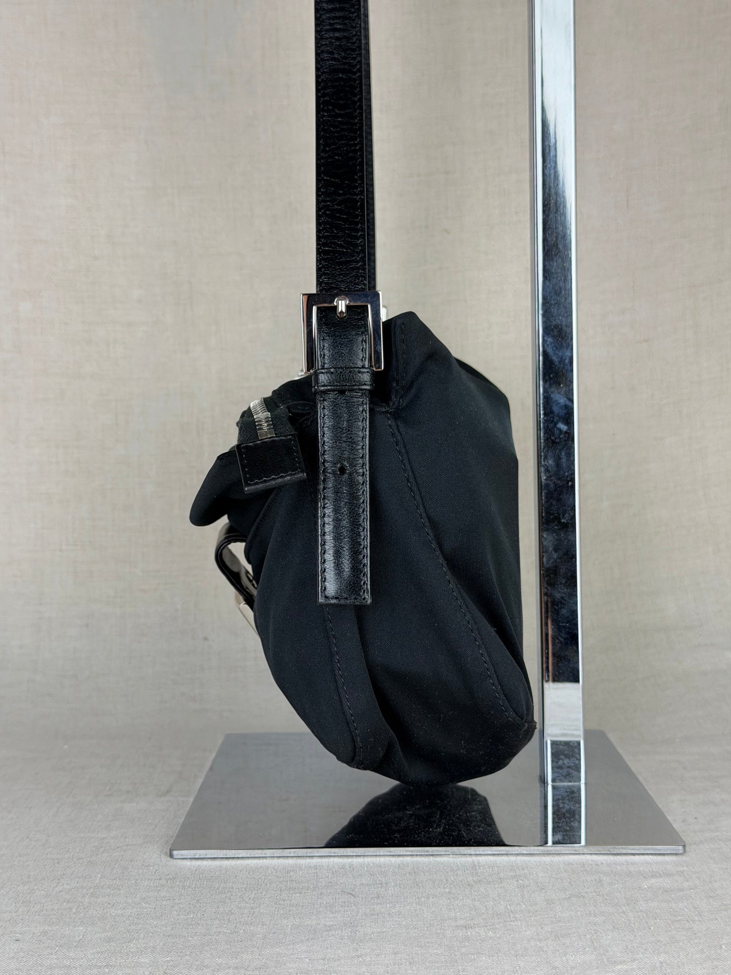 Fendi Cloth Baguette- Black and Sliver