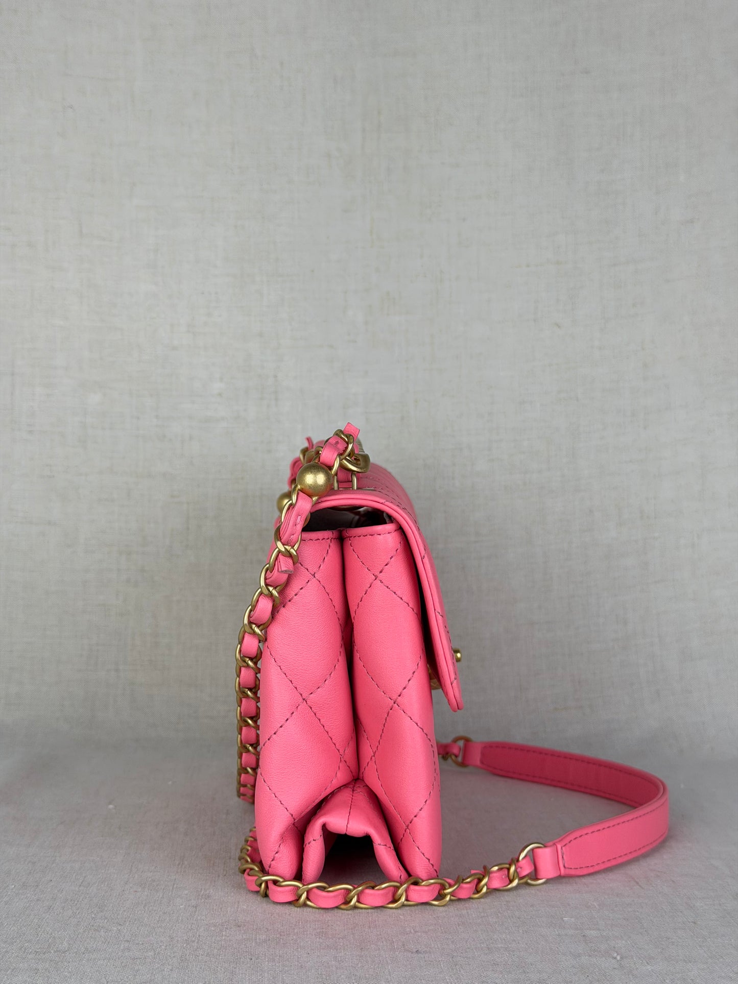 Chanel Quilted CC Flap Coral Pink Lambskin Bag