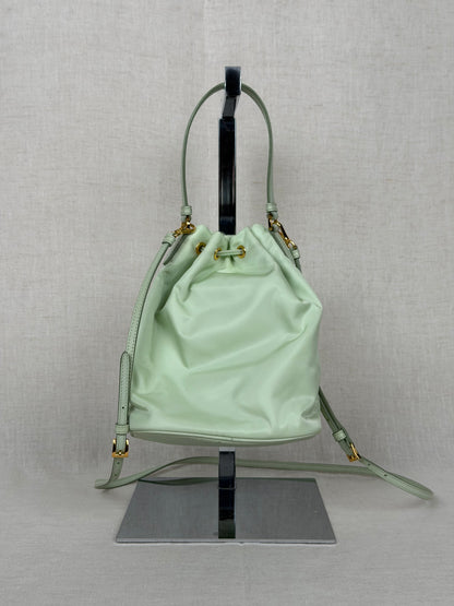 Prada Leather Nylon Bucket Bag - Green