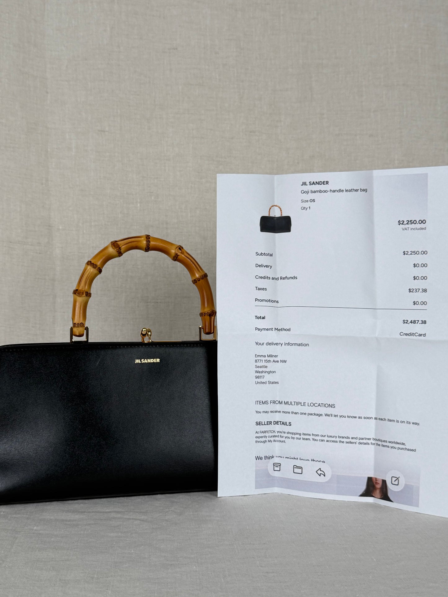 Jil Sander Goji Bamboo Mini Bag MSRP $2250- Black