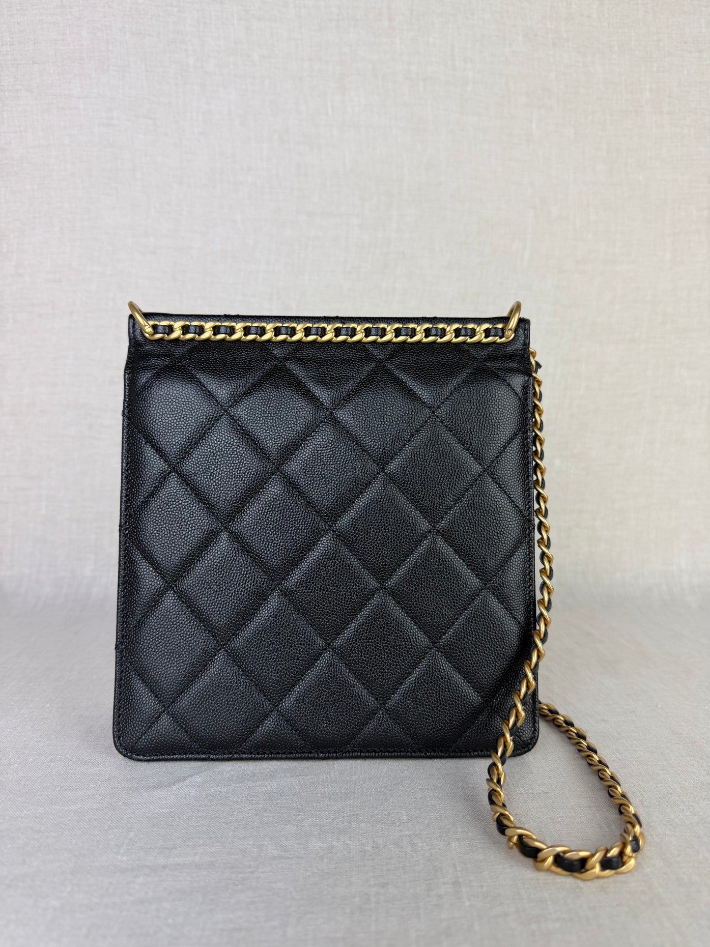 Chanel 2023 Top Chain Vertical Flap Crossbody- Black Caviar Leather