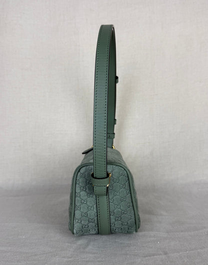 Gucci Suede Half Horsebit Shoulder Bag- Green