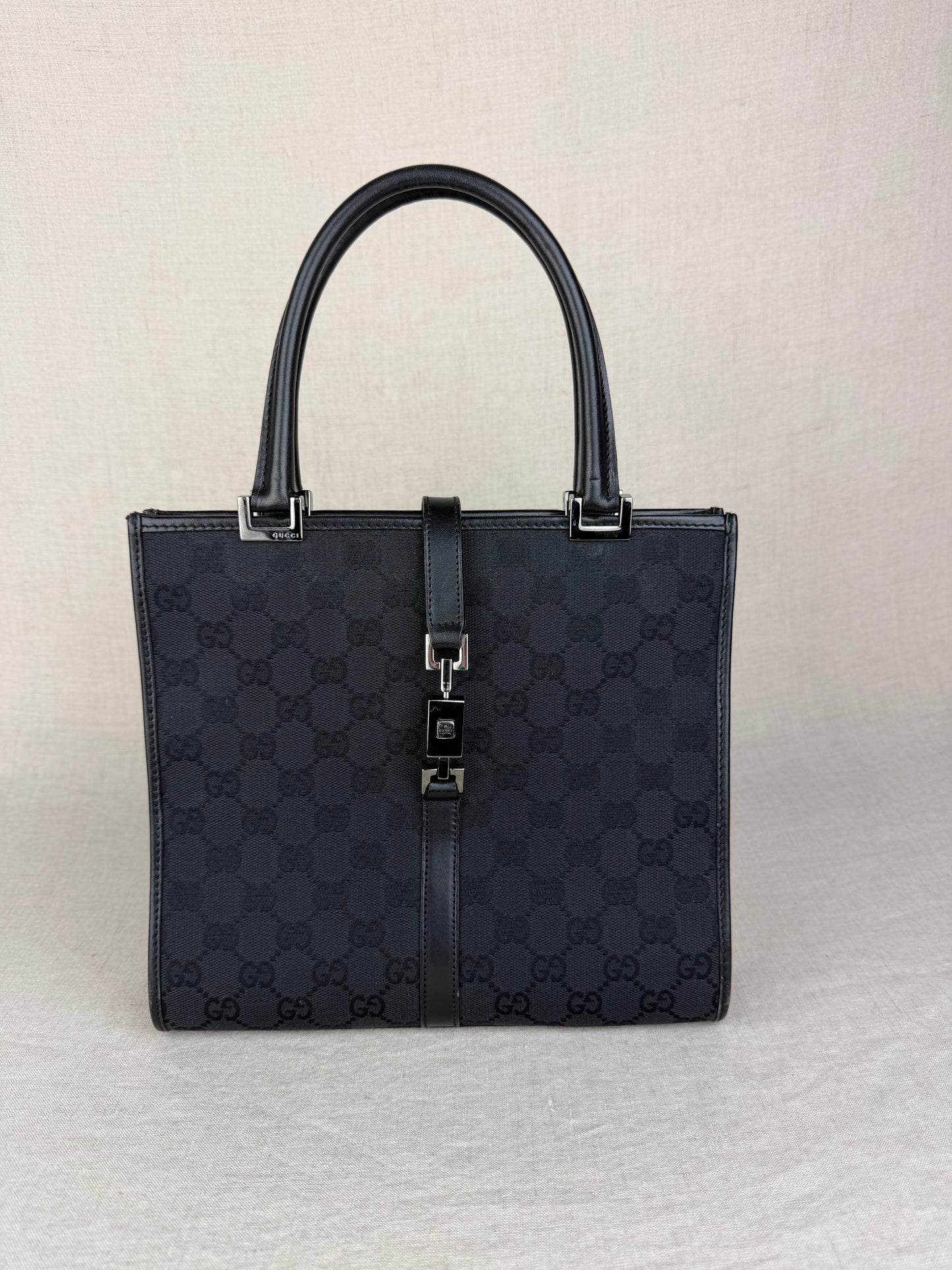 Gucci Monogram GG Canvas Jackie Top Handle- Black