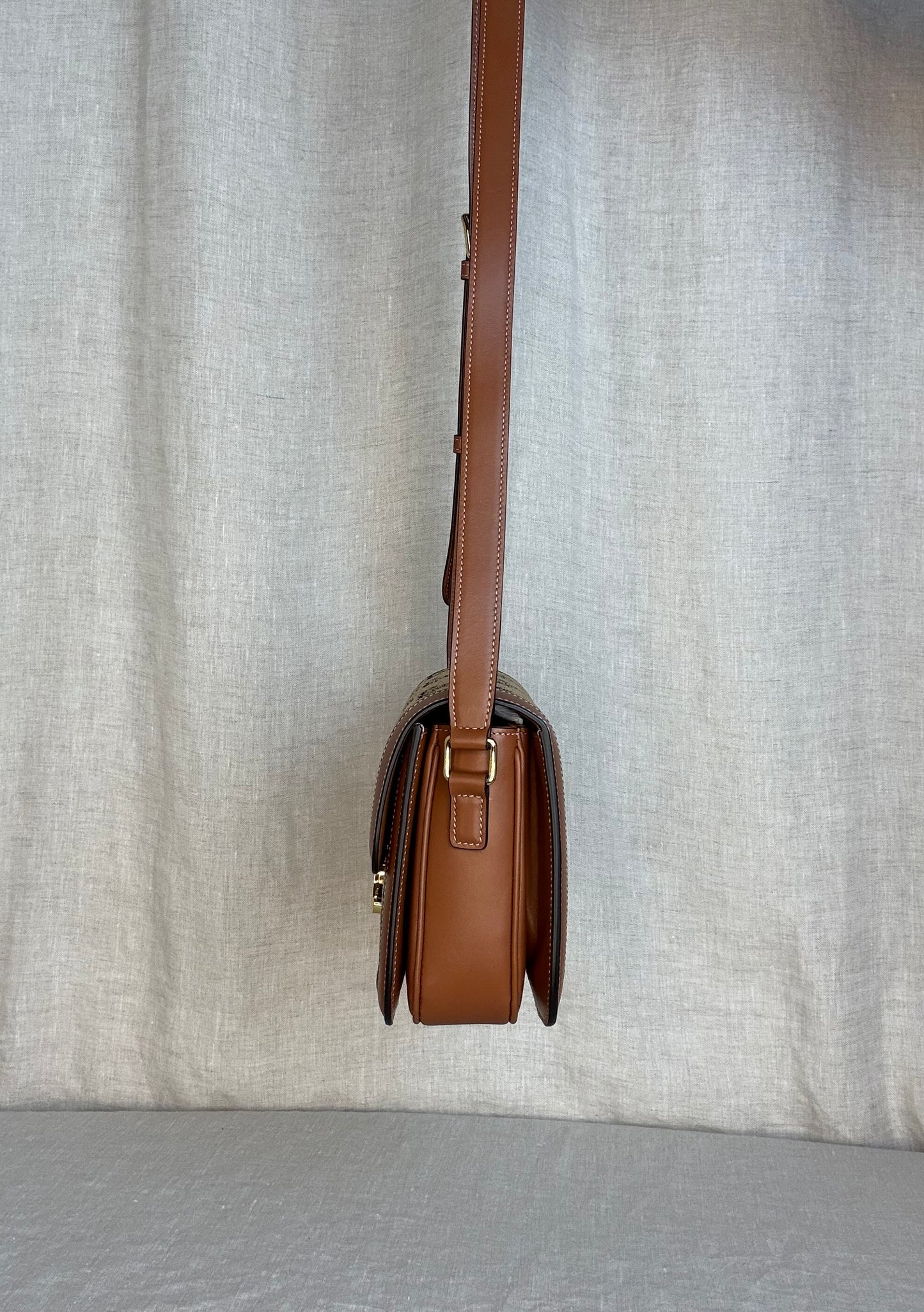 Celine Triomphe Crossbody Bag Monogram Canvas with Tan Calfskin Leather Trim