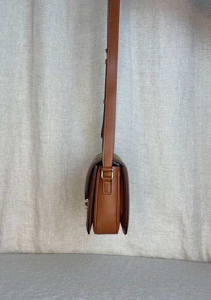 Celine Triomphe Crossbody Bag Monogram Canvas with Tan Calfskin Leather Trim