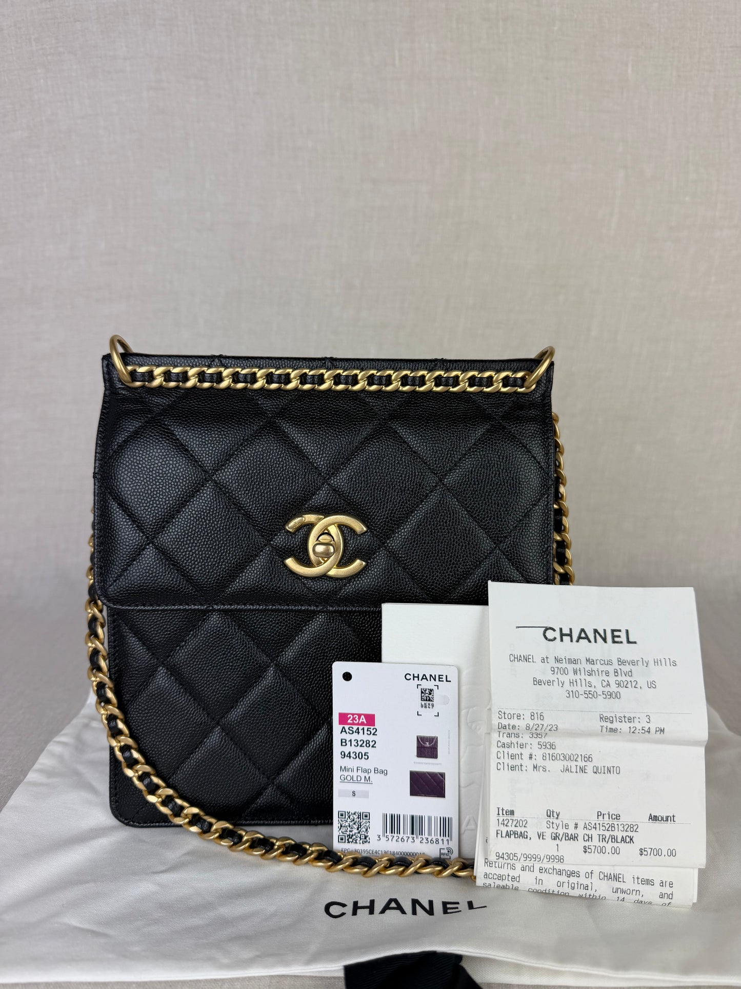 Chanel 2023 Top Chain Vertical Flap Crossbody- Black Caviar Leather