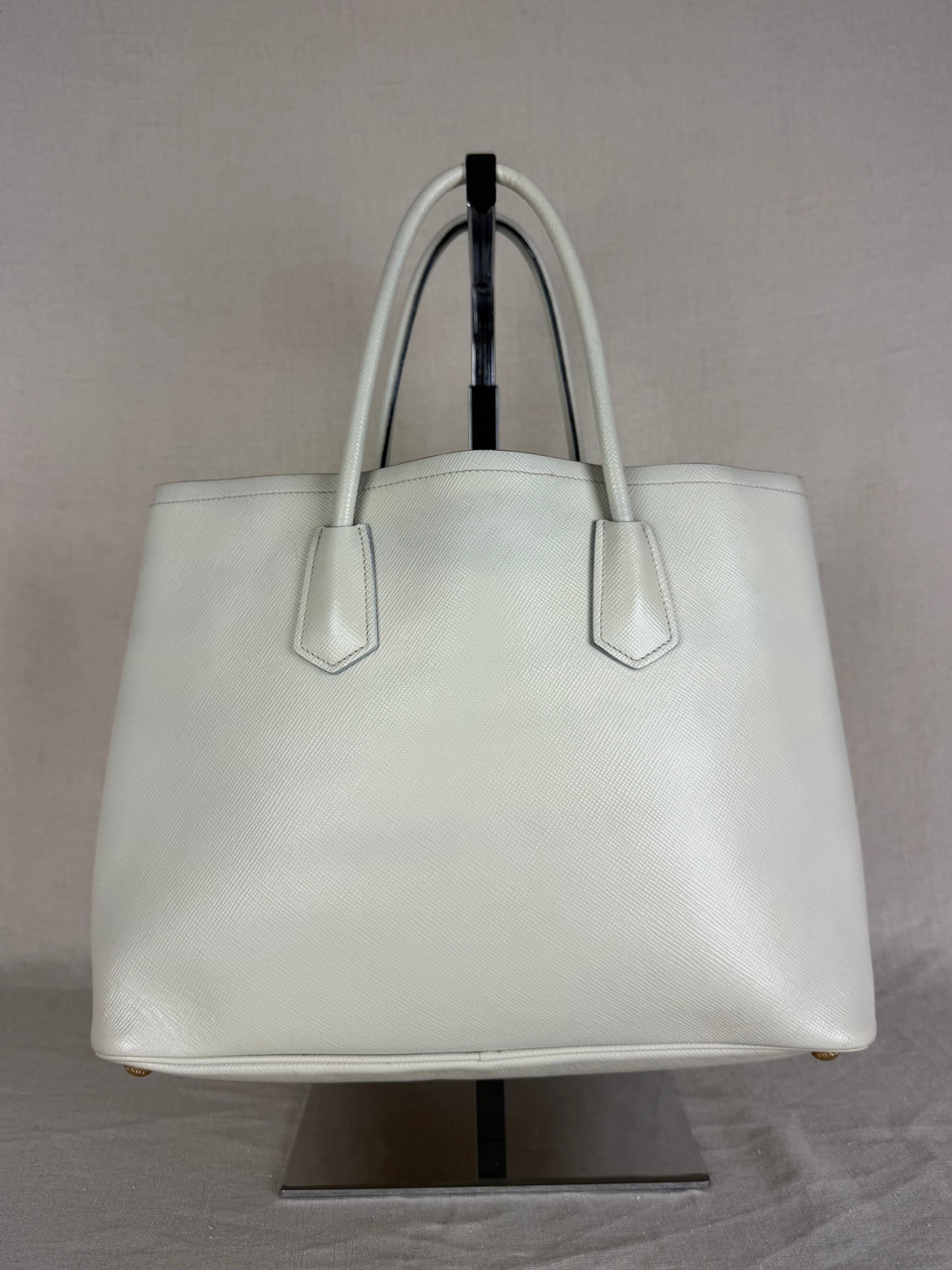 Prada Top Handle Leather Tote- Cream