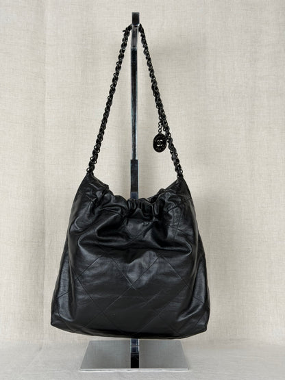 Chanel 22 Medium Lambskin- Black w Black Hardware