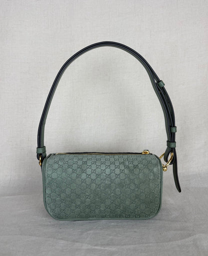Gucci Suede Half Horsebit Shoulder Bag- Green