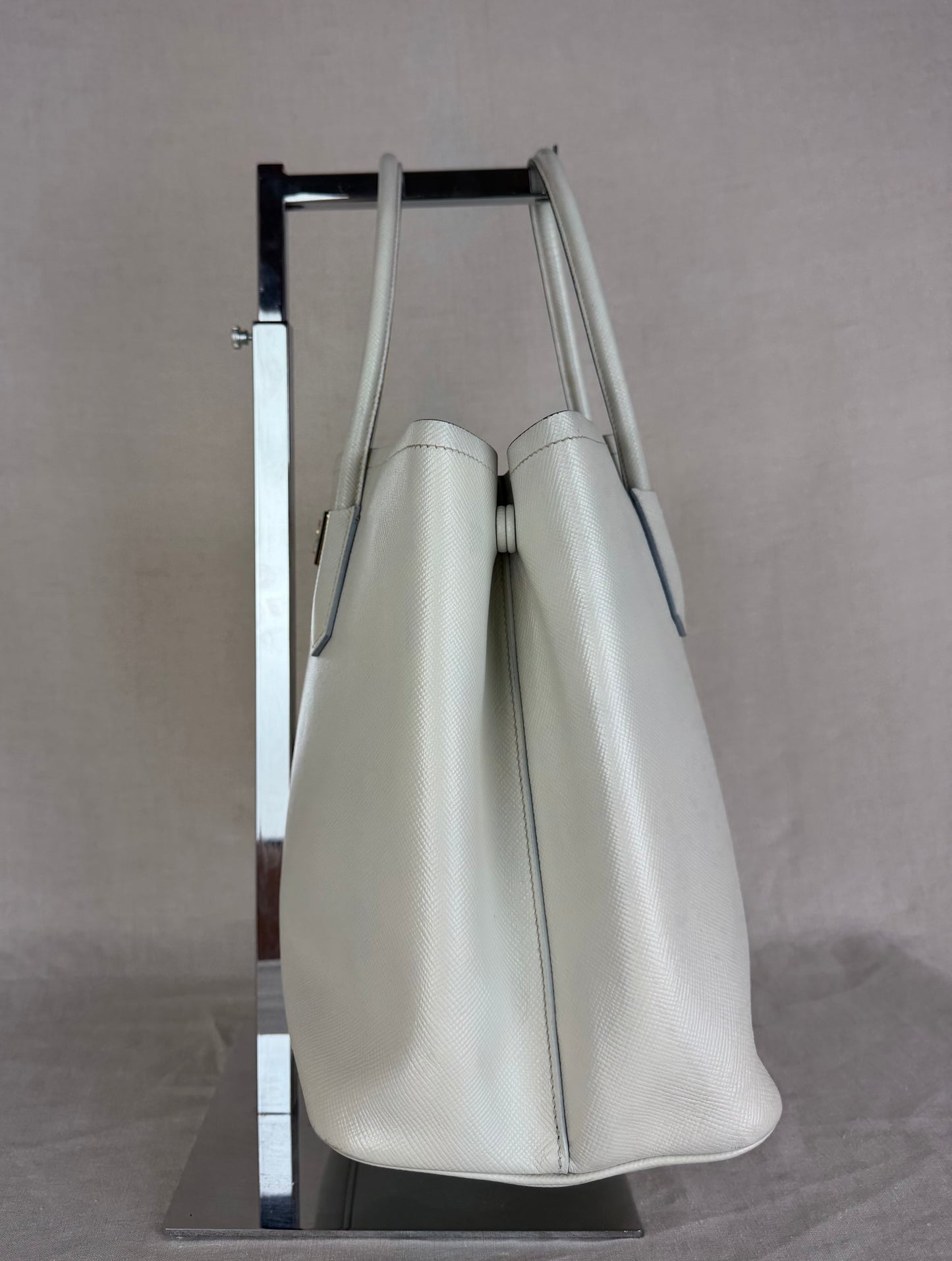 Prada Top Handle Leather Tote- Cream