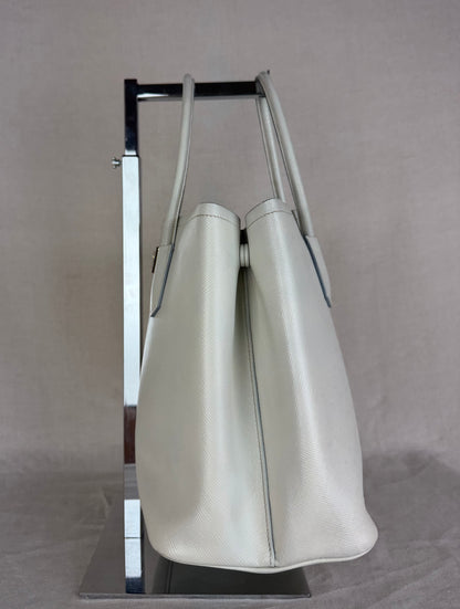 Prada Top Handle Leather Tote- Cream