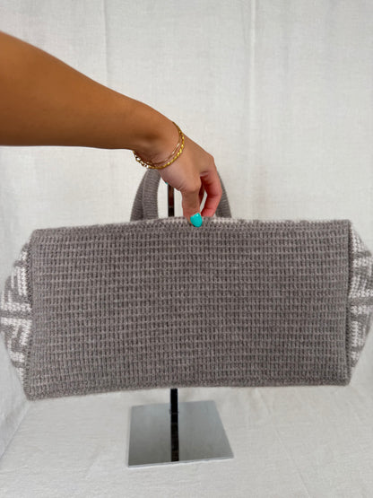 Fendi Cashmere Knitted Zucca Shoppers Tote- Grey/Cream