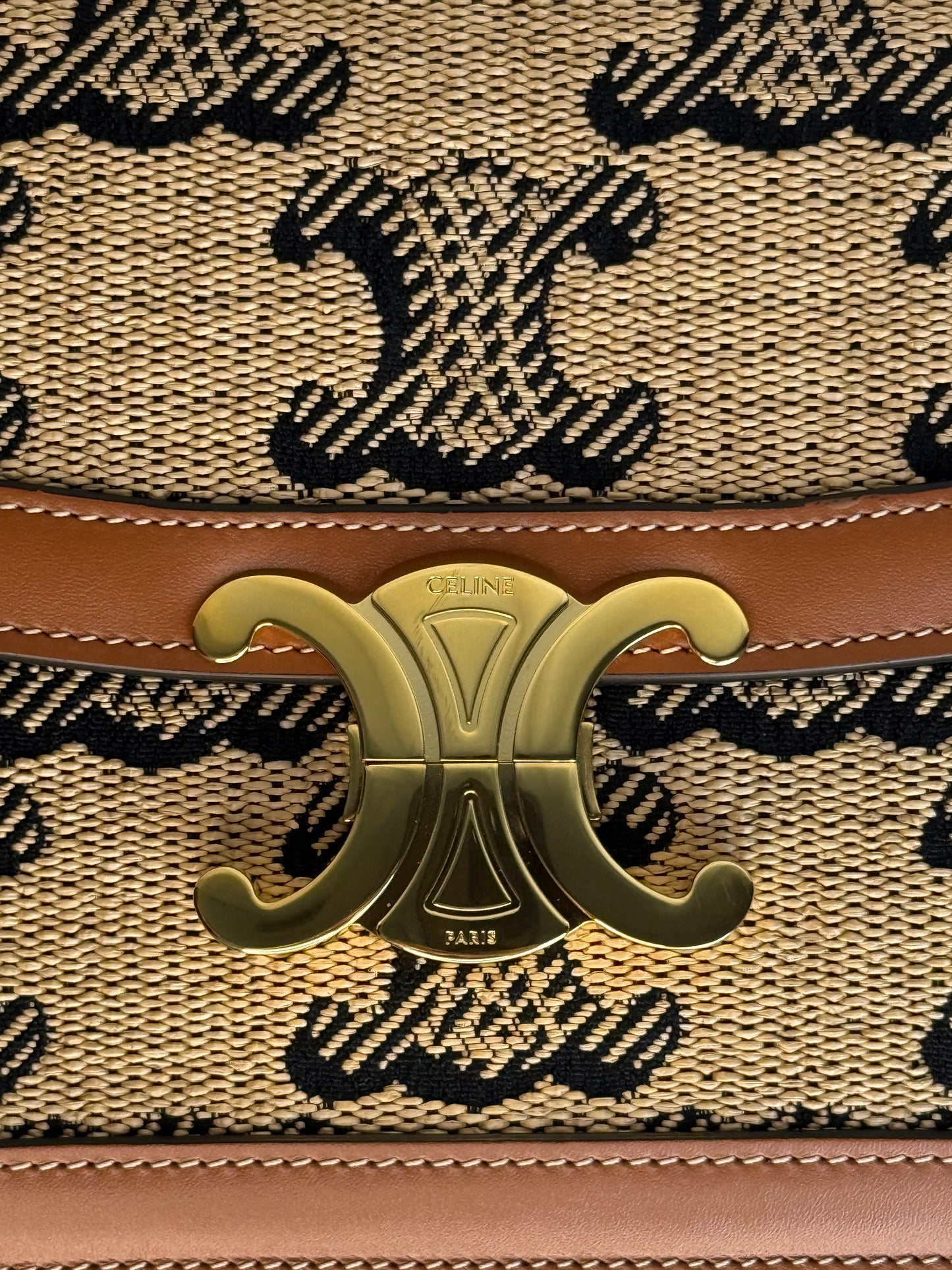 Celine Triomphe Crossbody Bag Monogram Canvas with Tan Calfskin Leather Trim