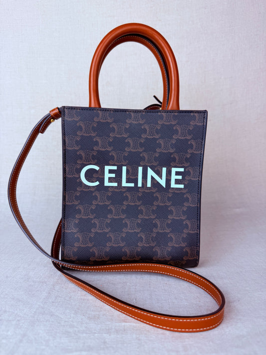 Celine Mini Vertical Monogram Cabas- Brown