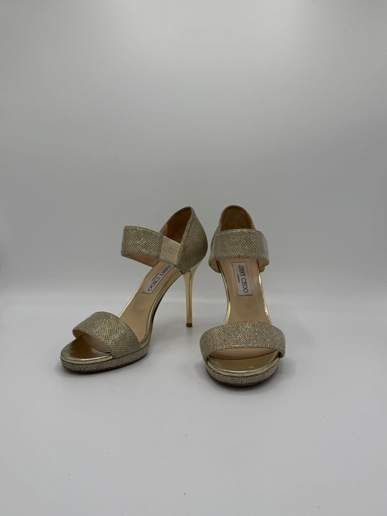 JIMMY CHOO, Gold Glitter Platform Heel, 39.5