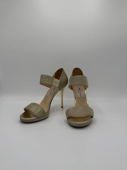 JIMMY CHOO, Gold Glitter Platform Heel, 39.5