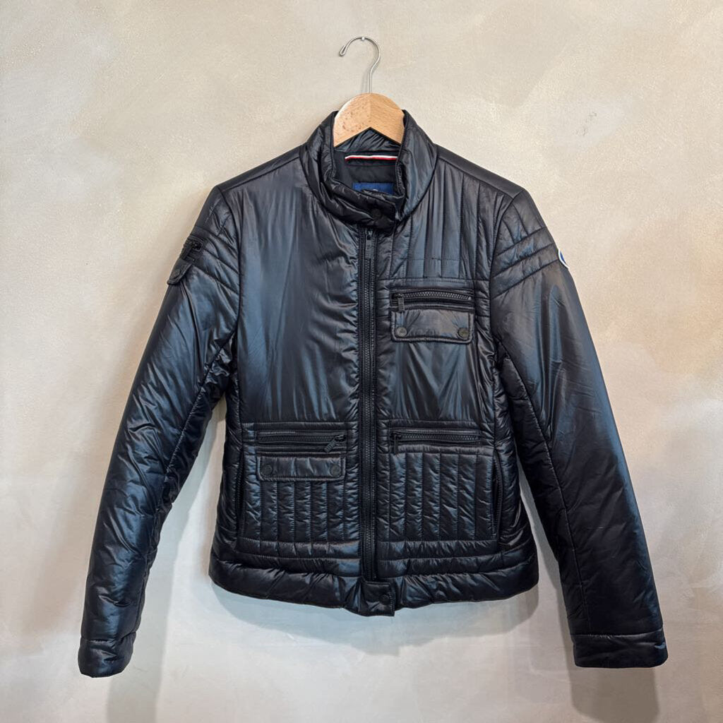 Fusalp, Black Zip Front Moto Puffer Jacket, 38