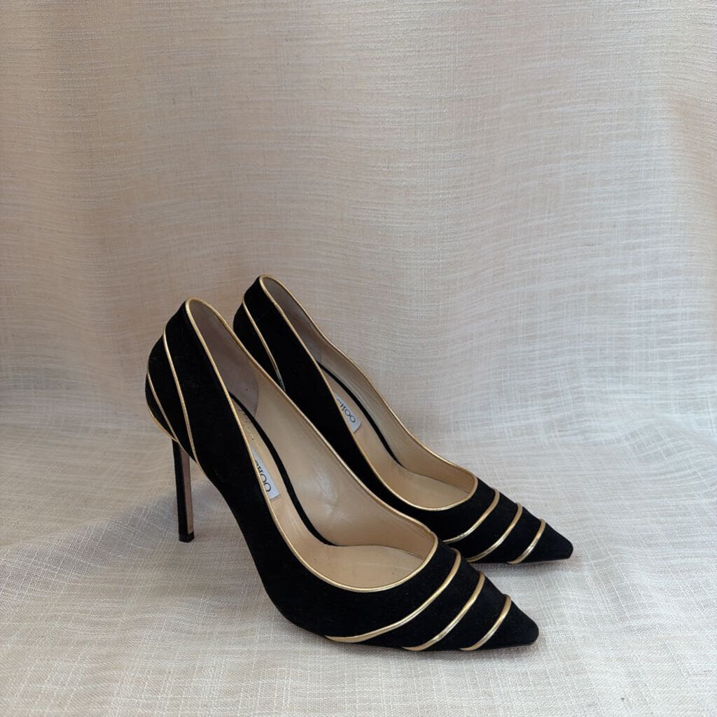 Suede Pump w/ Gold Piping sz 41 1/2