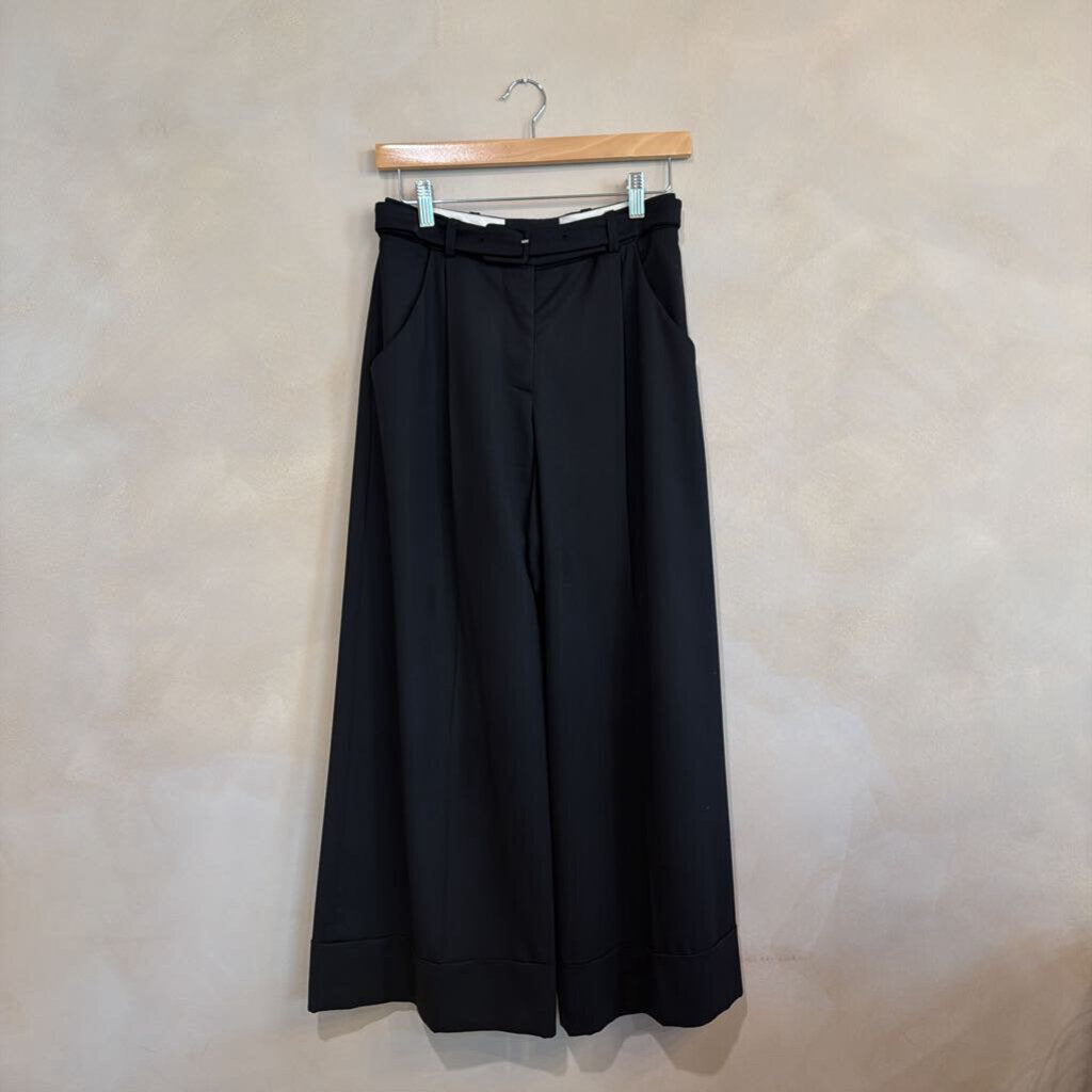 Wide Leg Trouser Pants with Belt and Feather Pocket