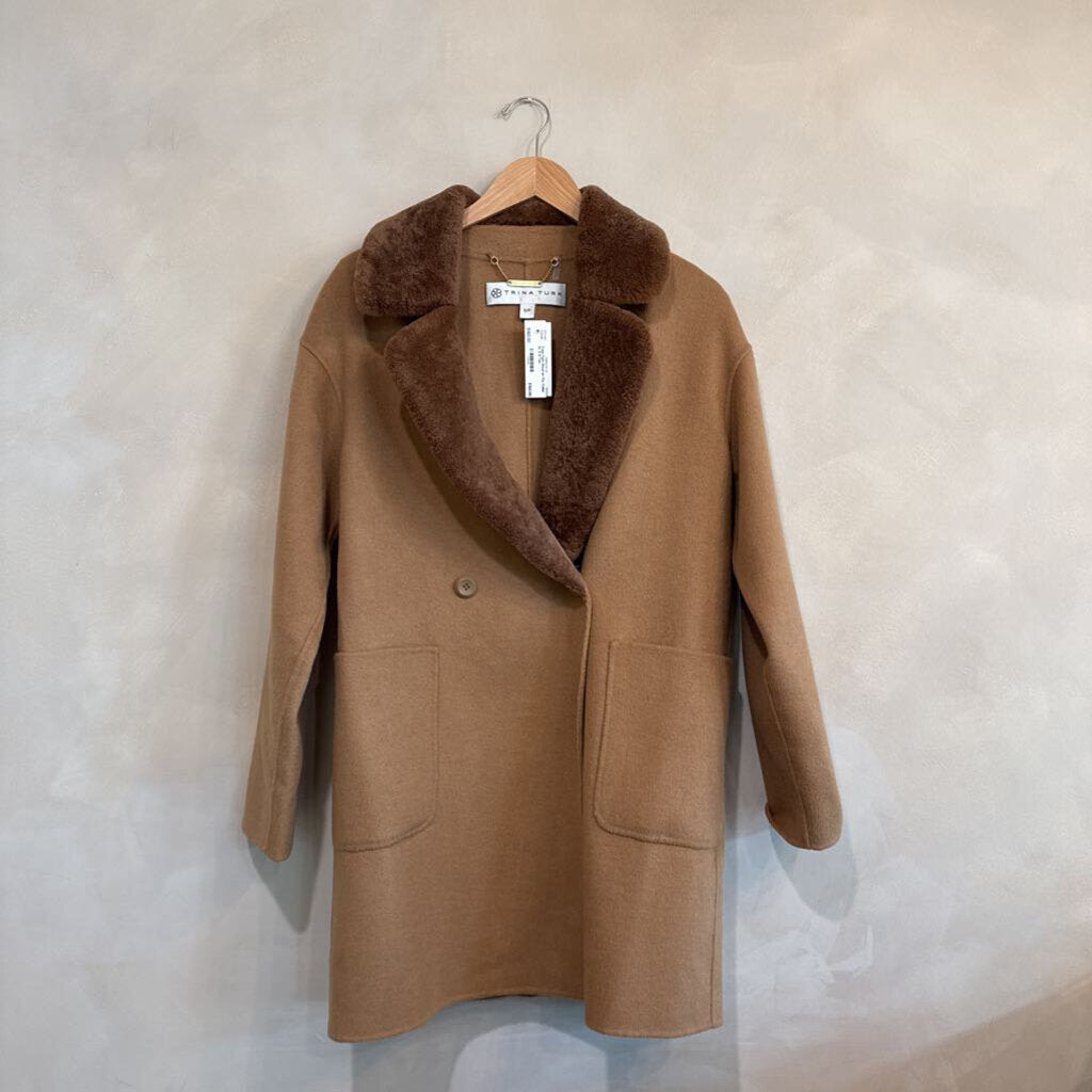 Trina Turk, Wool Coat w/ Fur Collar, S