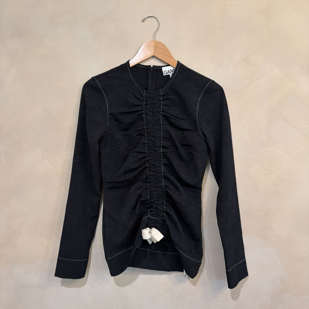 GANNI, LS Drawstring Front Ganni Top, 34