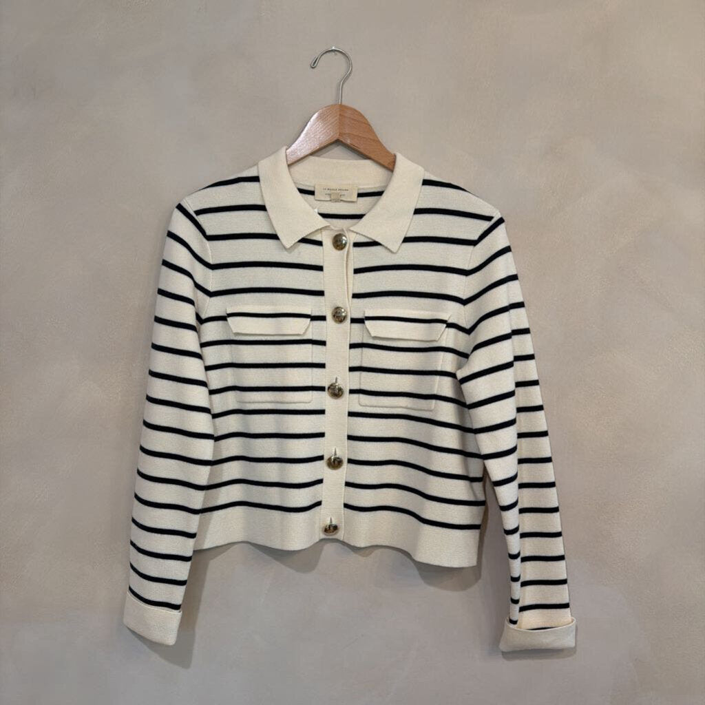 Sezane, 100% Merino Wool La Maille Striped Cardigan, S