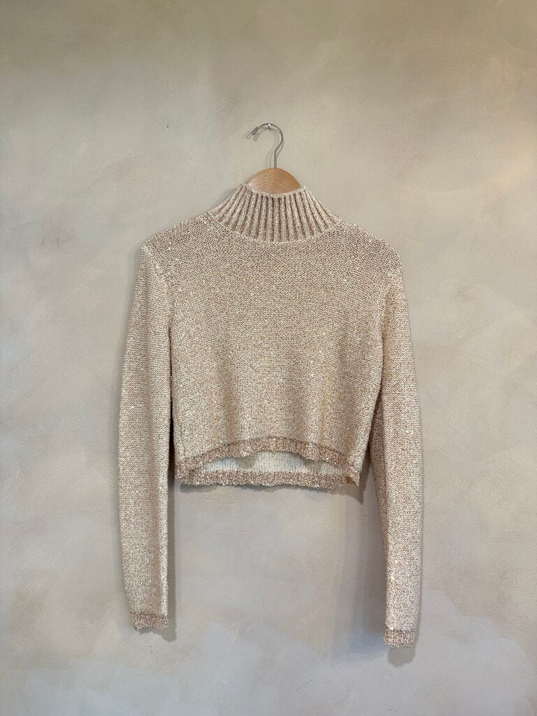 ALTUZARRA, Melitta Cropped Sequin Knit Turtleneck Sweater, M