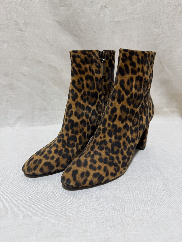 SAINT LAURENT, Suede Leopard Print Ankle Boot, 37.5