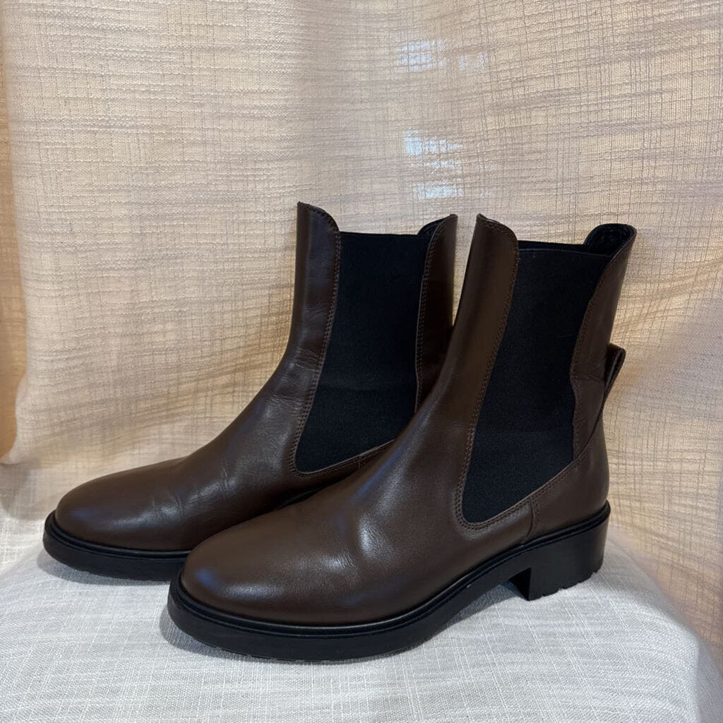 Chris Leather Chelsea Boot in Dark Brown Rubber Sole Almond Toe