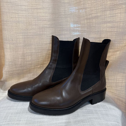Chris Leather Chelsea Boot in Dark Brown Rubber Sole Almond Toe