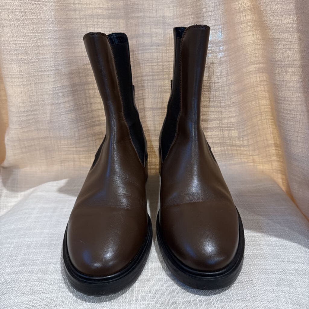 Chris Leather Chelsea Boot in Dark Brown Rubber Sole Almond Toe