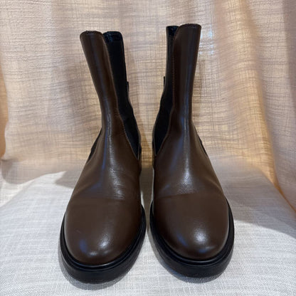 Chris Leather Chelsea Boot in Dark Brown Rubber Sole Almond Toe