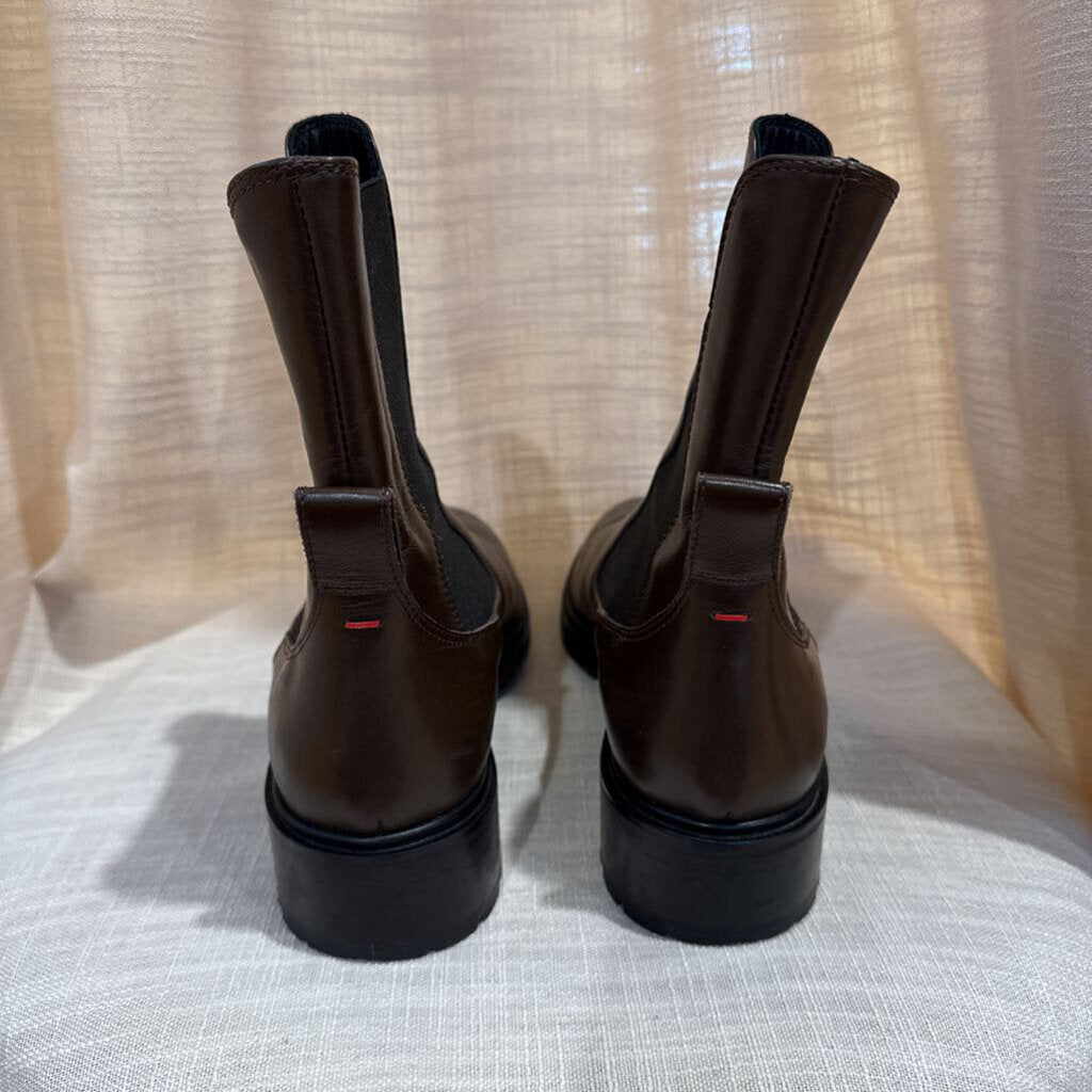 Chris Leather Chelsea Boot in Dark Brown Rubber Sole Almond Toe