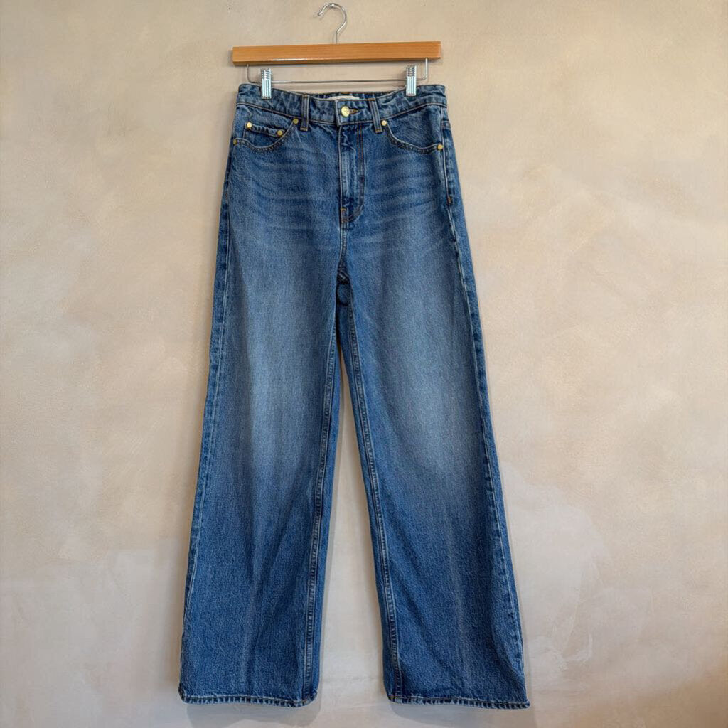 ULLA JOHNSON, Med Wash Denim with Gold Buttons Jeans, 26
